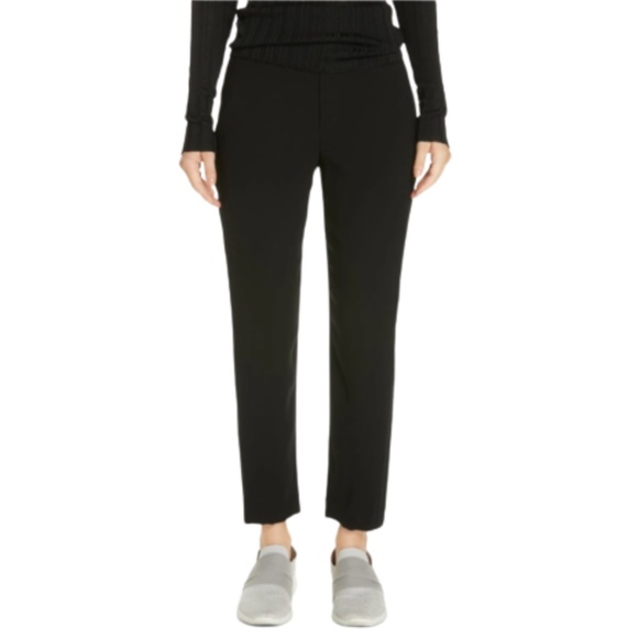 NWT Vince Crepe Satin Stripe Pull On Pants Womens Medium Black Elastic Waist NEW - Picture 1 of 13